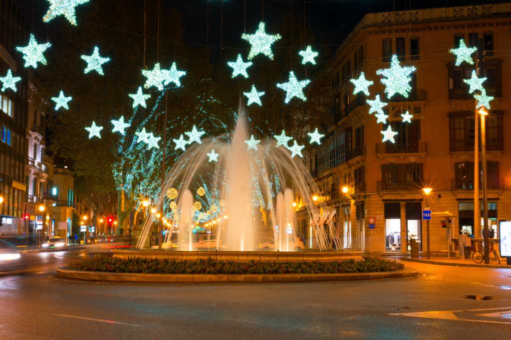 Palma de Mallorca fountain at Christmas time