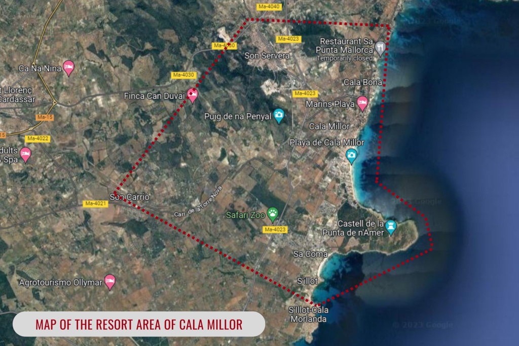 Map of the resort area of Cala Millor