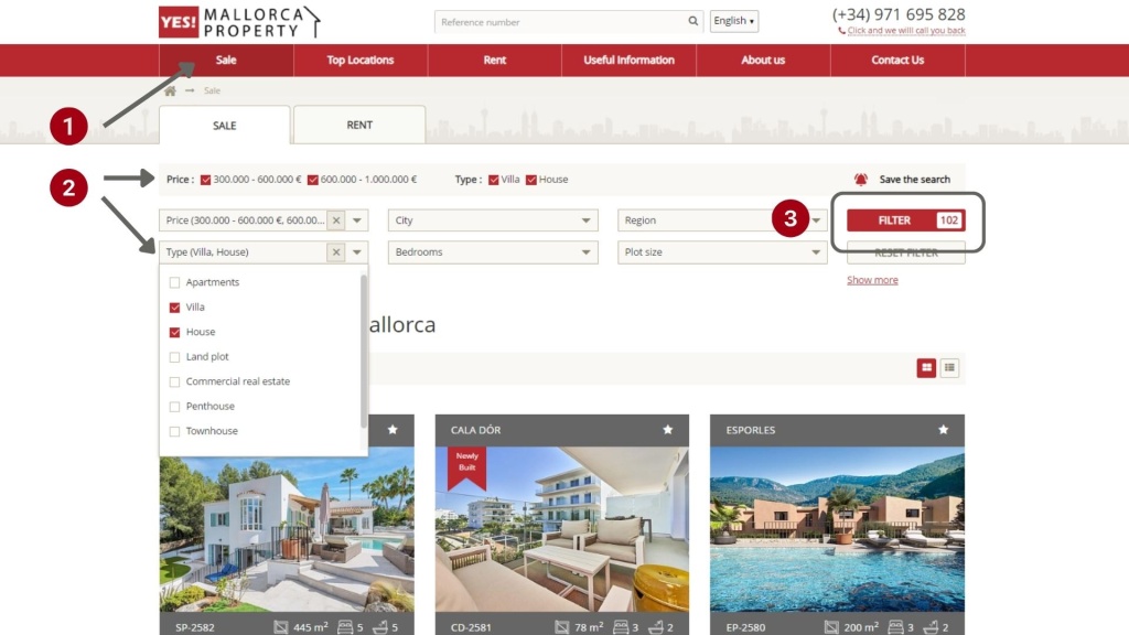 Instructions for setting up email alerts for Mallorca property updates
