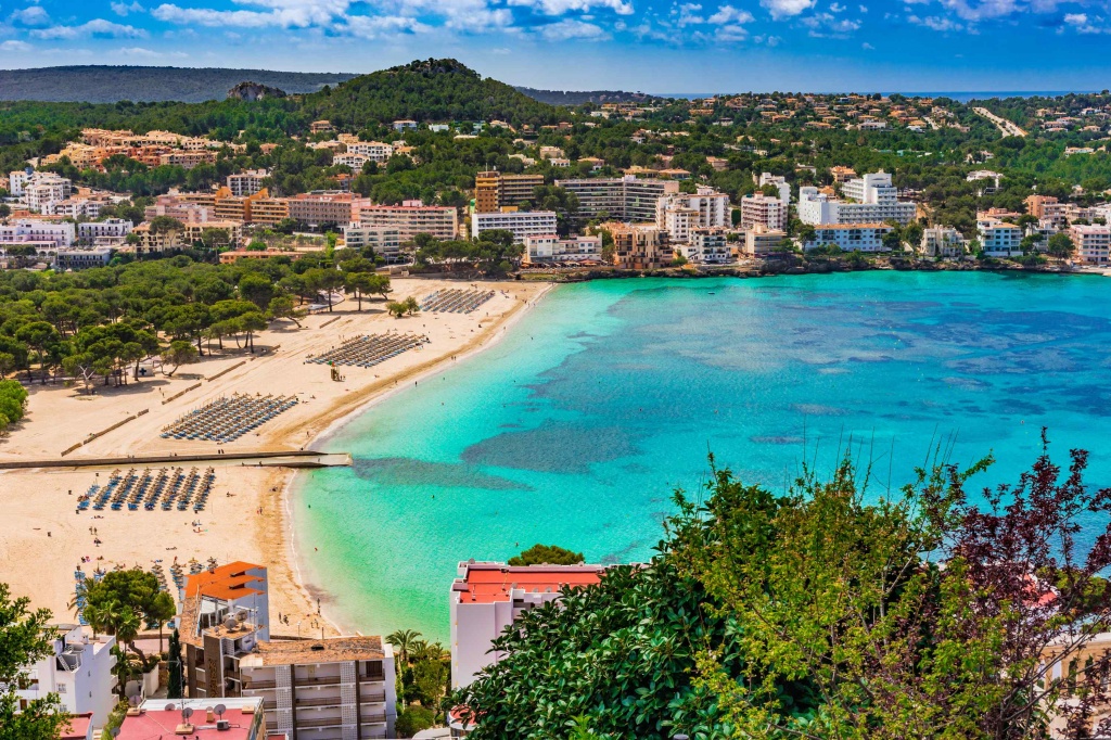 View of the seaside Santa Ponca beach on Mallorca