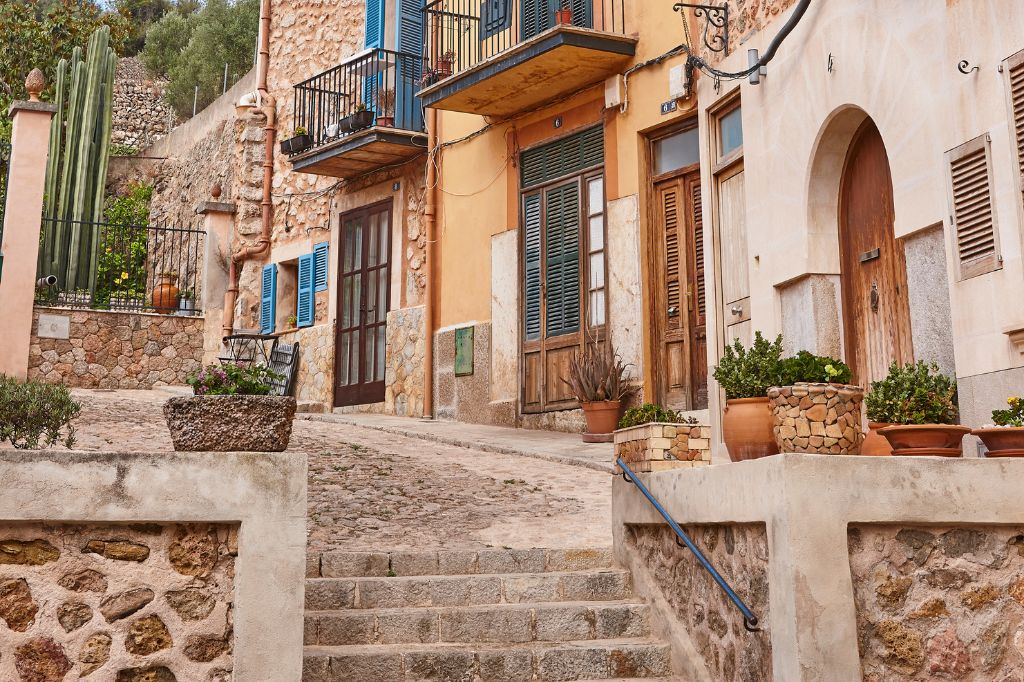 The sandstone-paved ancient streets and staircases of Bunyola