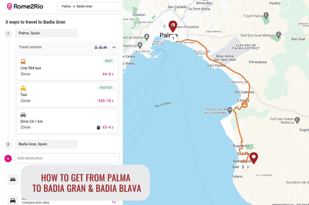 How to get from Palma to Badia Gran & Badia Blava