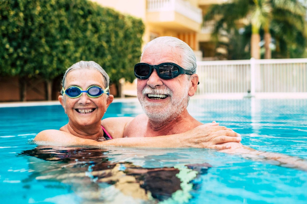 Elderly couple in a swimming pool