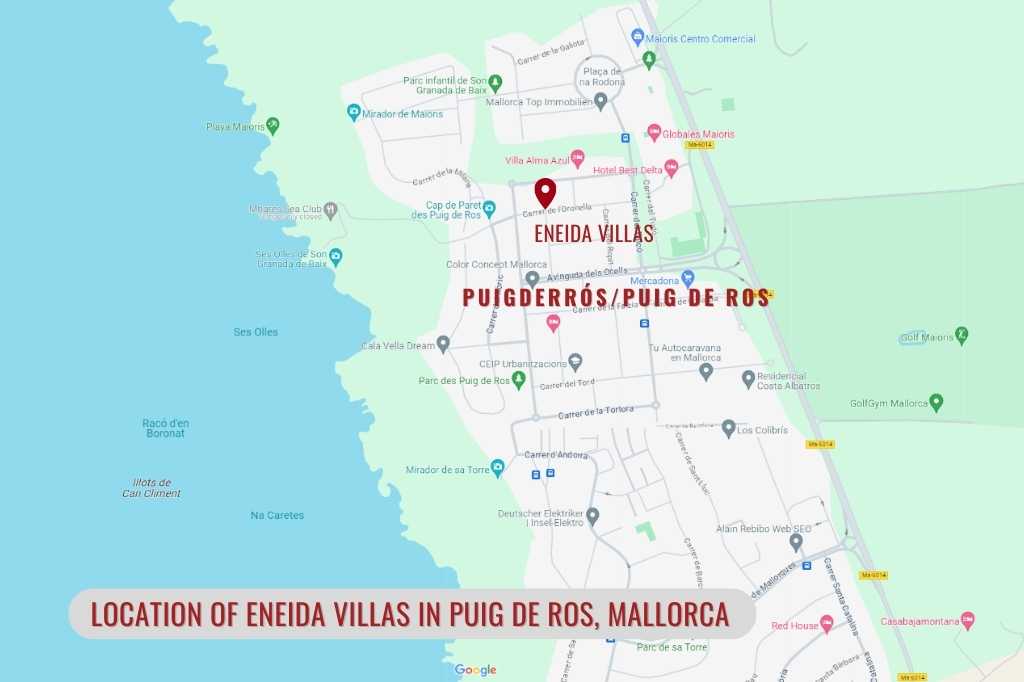 Location of Eneida Villas in Puig de Ros, Mallorca