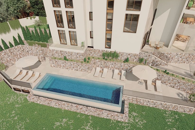 New apartment with garden under construction in a modern residence in Cala Mayor