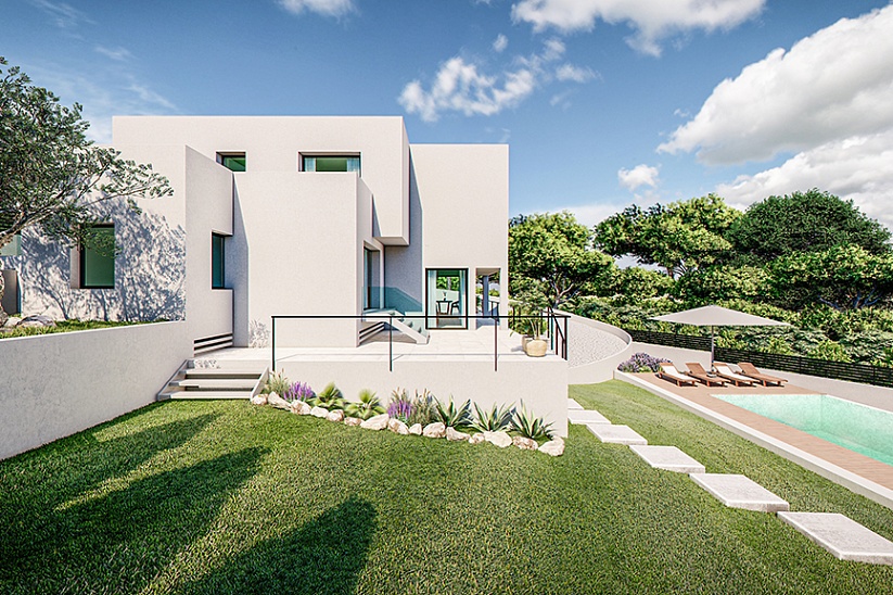 New modern style villa under construction in Cala Vines