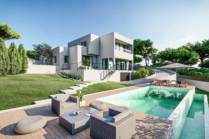 New modern style villa under construction in Cala Vines