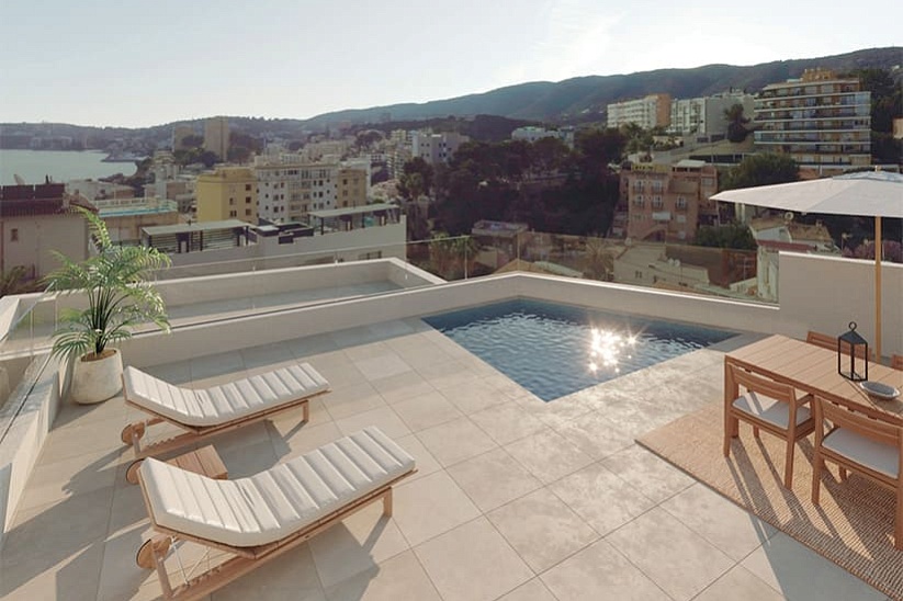 New penthouse with private pool under construction in a modern residence in Cala Mayor