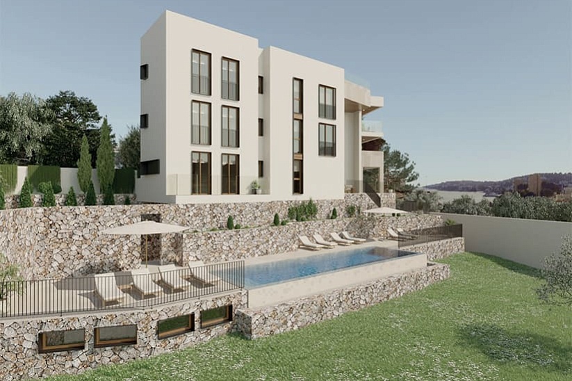 New apartment with garden under construction in a modern residence in Cala Mayor