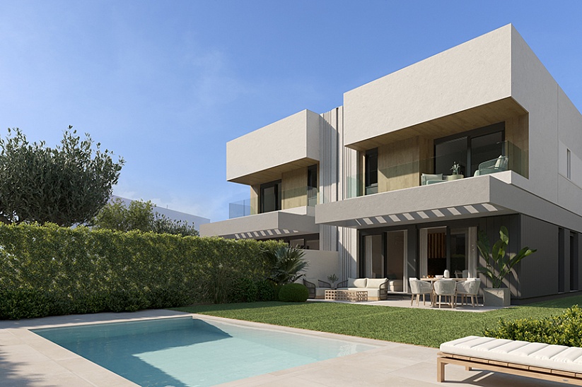Brand new modern villa with garden and pool and sea views in Puig de Ros